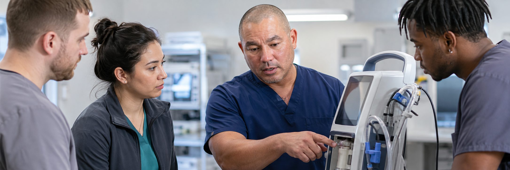 Ventilator and transport monitor service in a hospital equipment depot